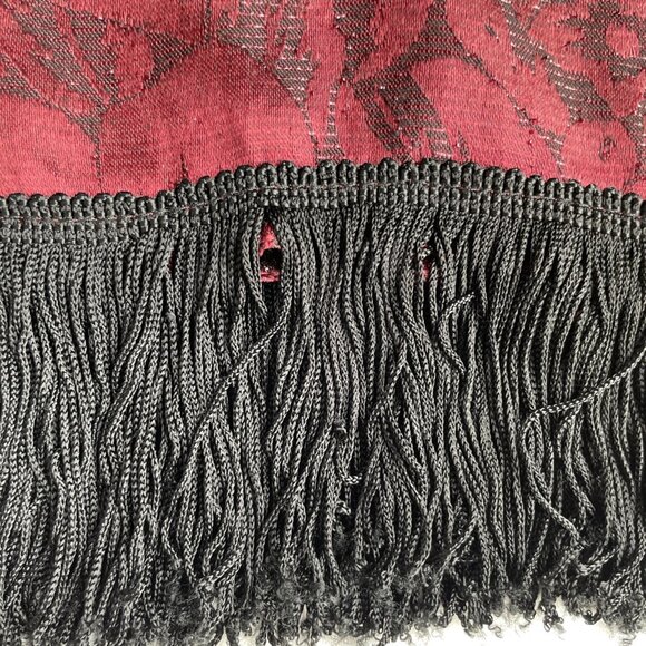 Vintage Italian Damask Scarf Burgundy Metallic Lame Fringe Opera Old Money 11X56 - Picture 5 of 9